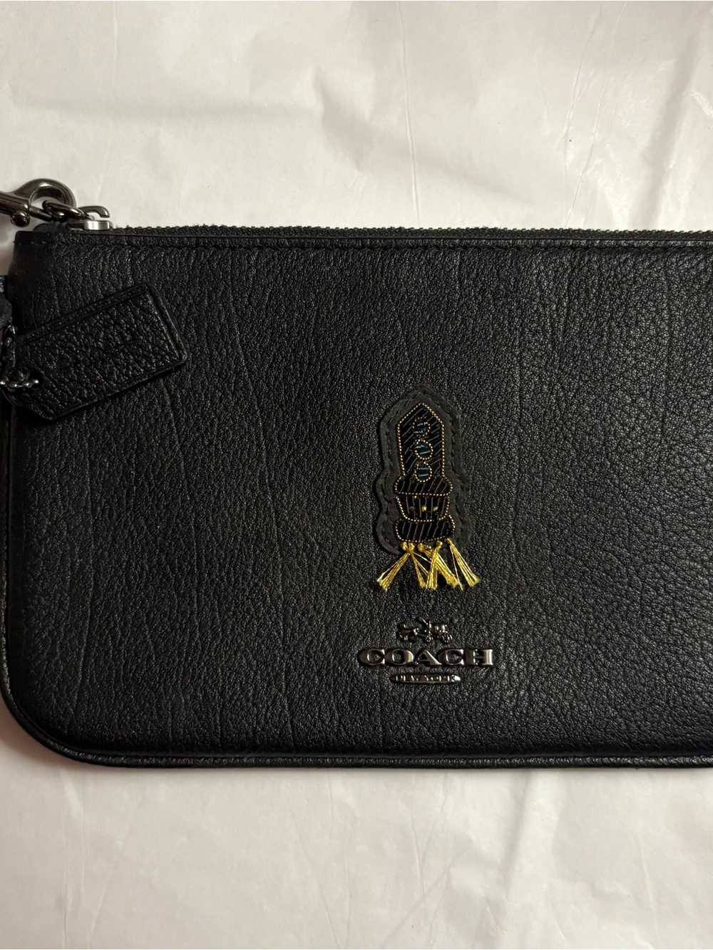 Coach Black Leather Wristlet with Tassel Patch 58856